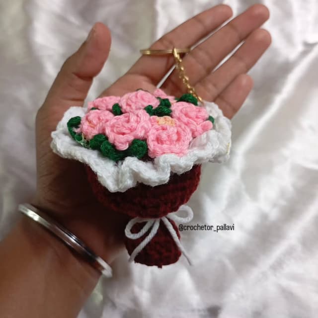 Tiny Crochet Flower Bouquet Keychain