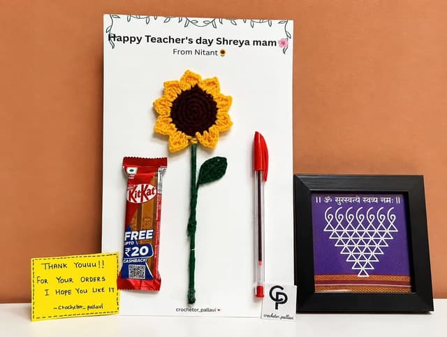 Crochet Sunflower & Saraswati Gift Hamper